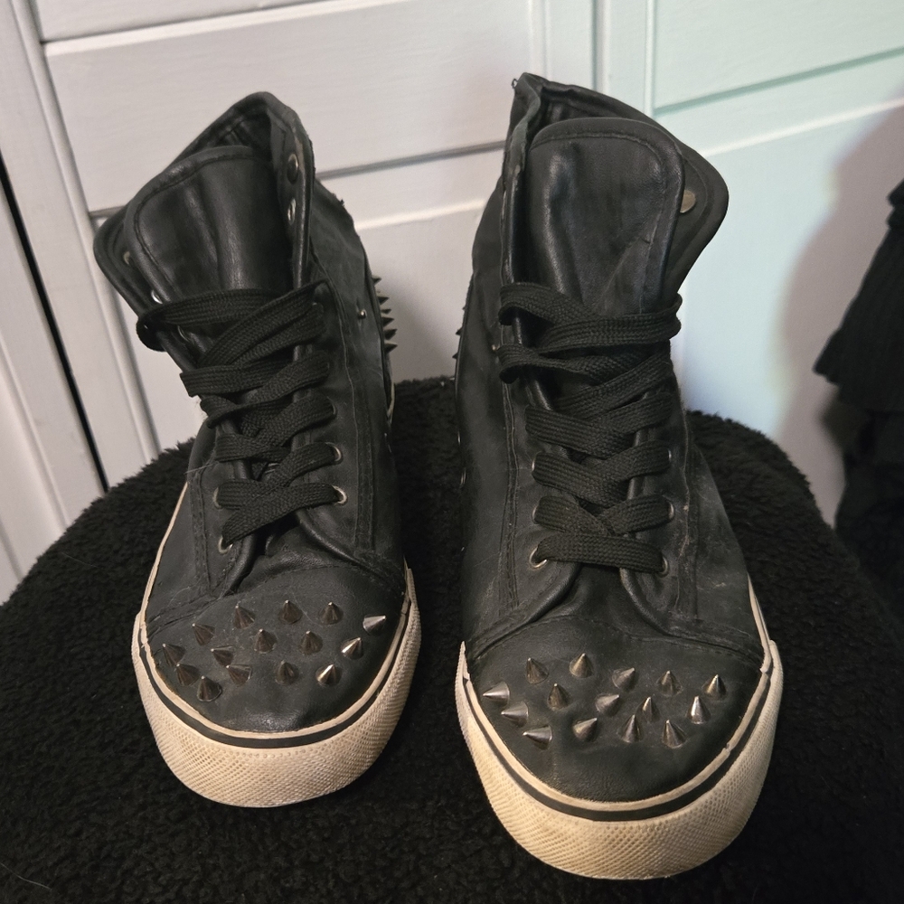 Black Studded High-Top Sneakers